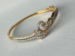 18K Solid Gold 1.0 Carat Flower Bangle Size 6.5 inches