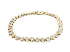 18k Solid Gold 1.10ctw Round Pave Diamond Heart Link Line Tennis Bracelet