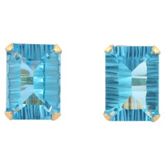 Clous d'oreilles solitaires en or massif 18 carats avec topaze bleue naturelle 14,65 carats
