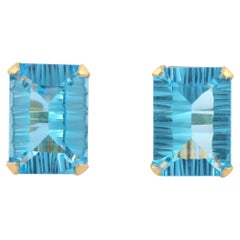 18K Solid Gold 14.65 Ct Natural Blue Topaz Solitaire Stud Earrings