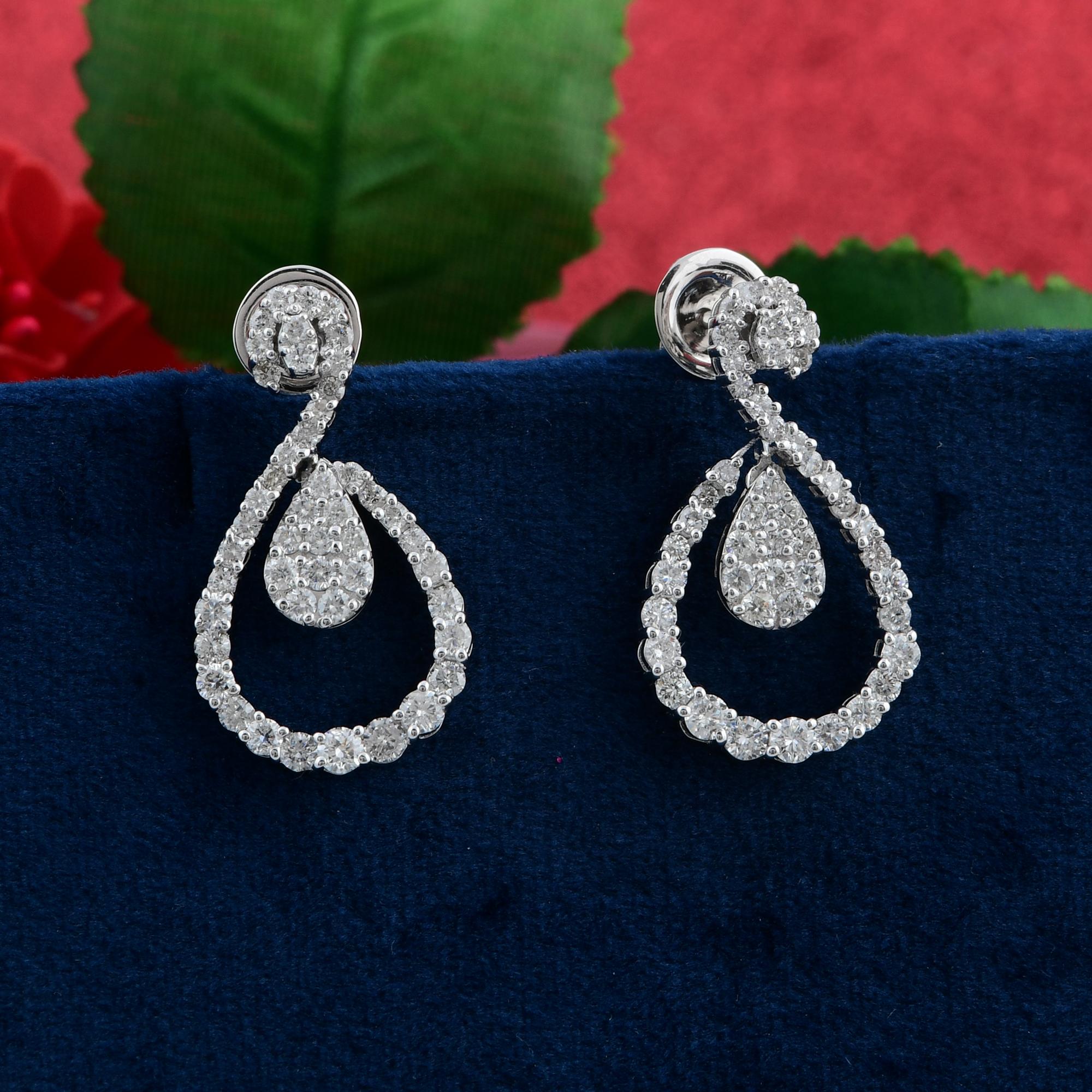 18k massivem Gold 1.75Ct SI/H natürlicher Diamant lange baumeln Ohrringe Geschenk für Frauen (Rundschliff) im Angebot