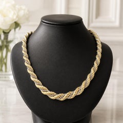 18K Solid Gold 18" Graduated Rope Link Wrapped w/ Box Link Chain Necklace