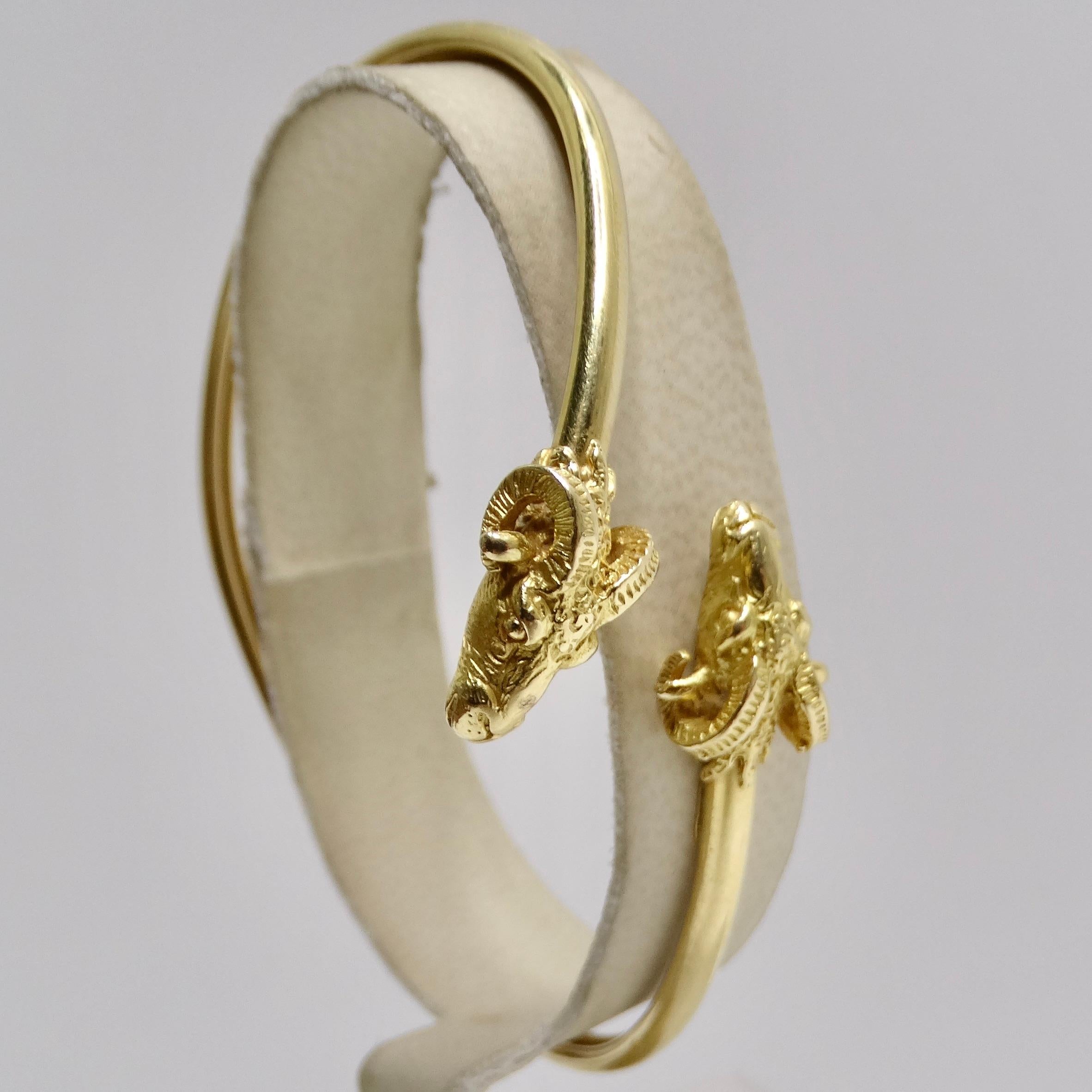 18K Solid Gold 1960s Ram Head Cuff Bracelet In Excellent Condition For Sale In Scottsdale, AZ