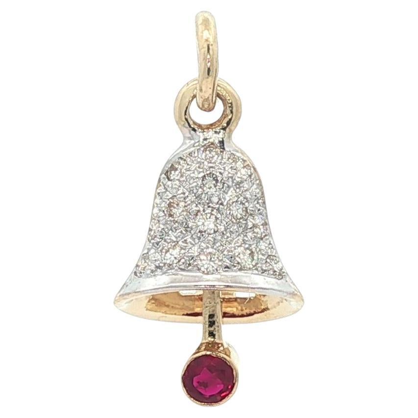 18k Solid Gold .20ctw Diamond
Ruby Swinging Center Bell Charm Pendant