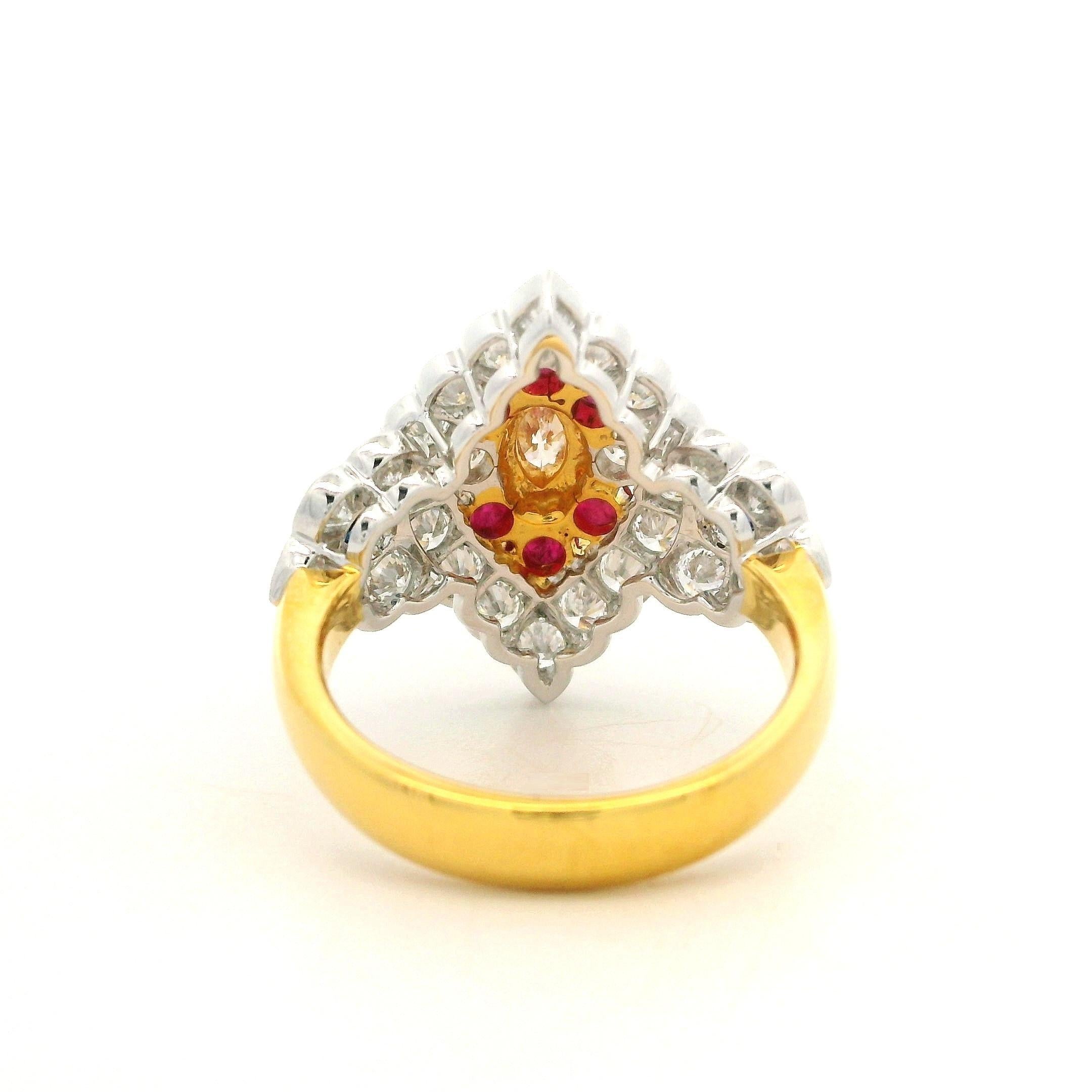 18 Karat massives Gold 2,89 Karat Cabochon Saphir Rubin & Diamant Navette Form Ring im Angebot 6