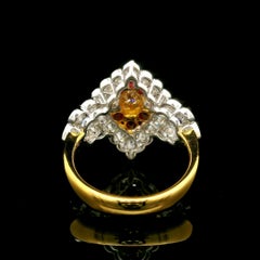 18k Solid Gold 2.89ctw Cabochon Sapphire Ruby & Diamond Navette Shape Ring