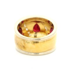 18k Solid Gold 2.98ctw Ruby & Diamond Wide Bombe Domed Cigar Cocktail Band Ring