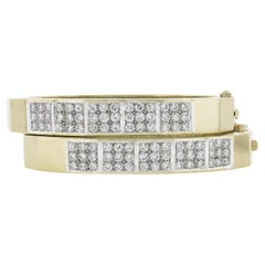 Bracelets en or massif 18k 5ct Diamond Geometric Pair 2 Hinged Open Wide Bangle Bracelets