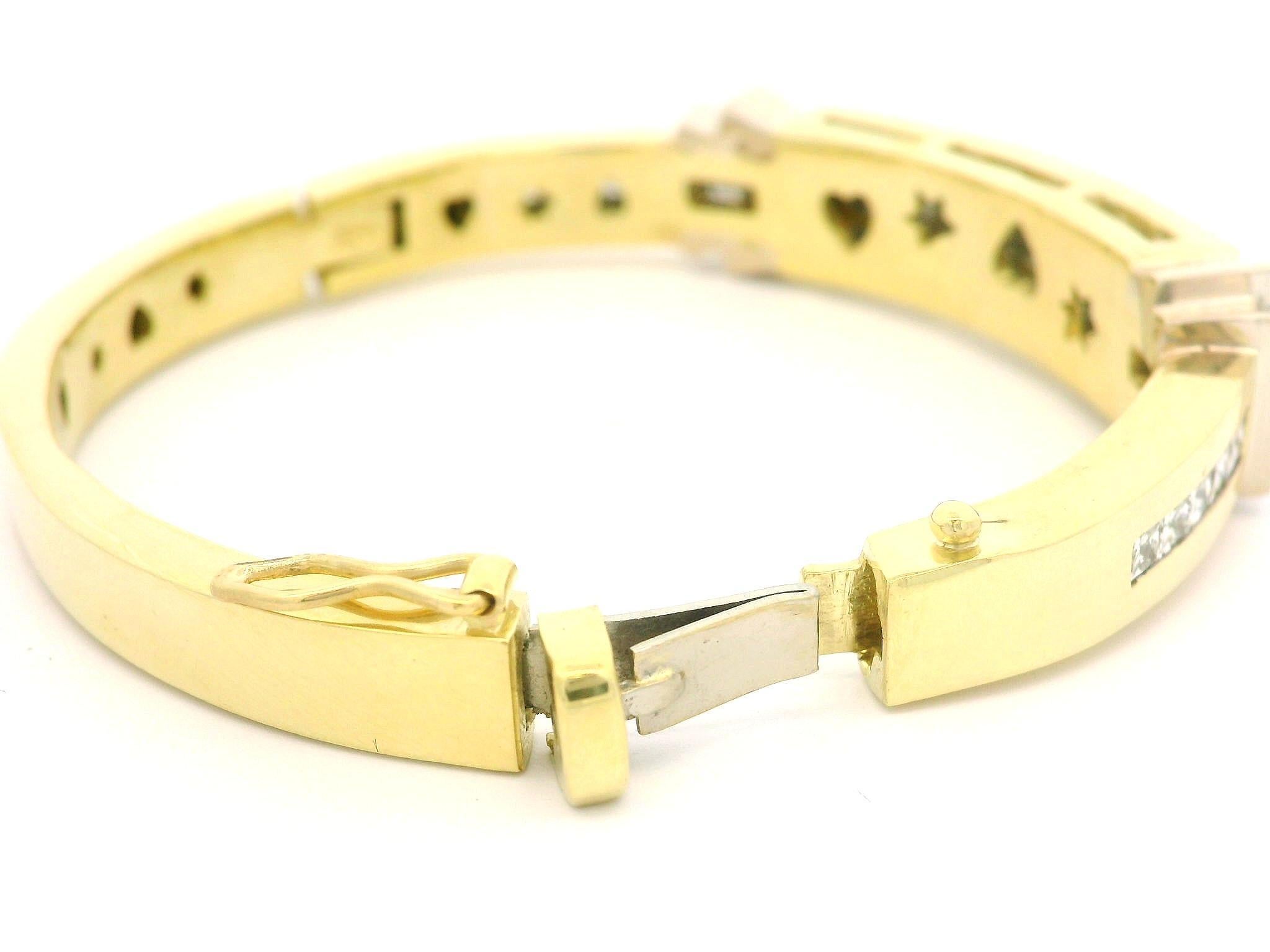 Bracelet jonc à charnières en or massif 18 carats avec diamants brillants de 6,0 carats en vente 2