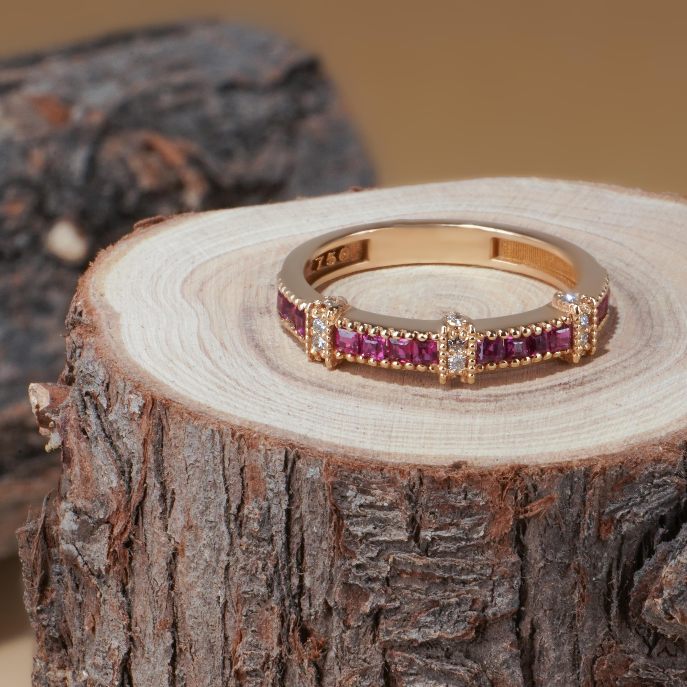Women's or Men's 18k Solid Gold Ablaze love ruby band For Sale