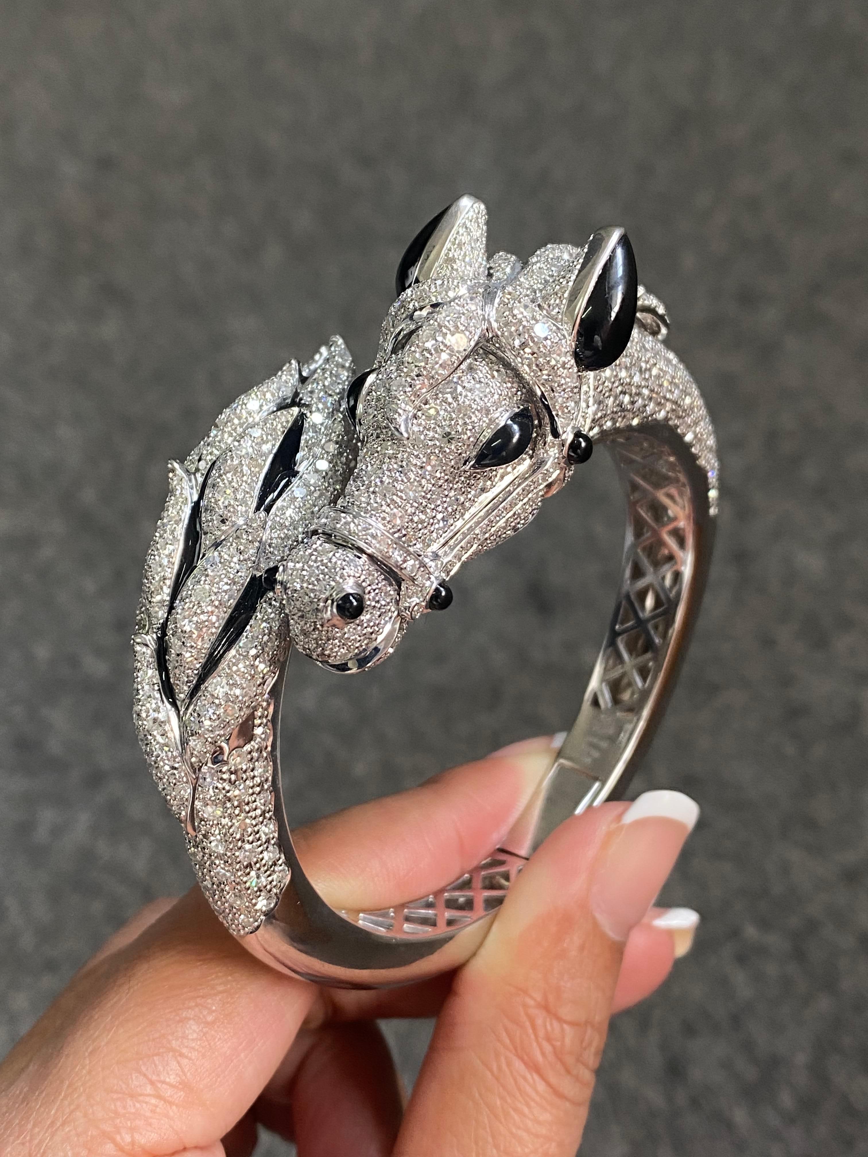 18K Solid Gold And Diamond Stallion Inspired Bangle For Sale 5