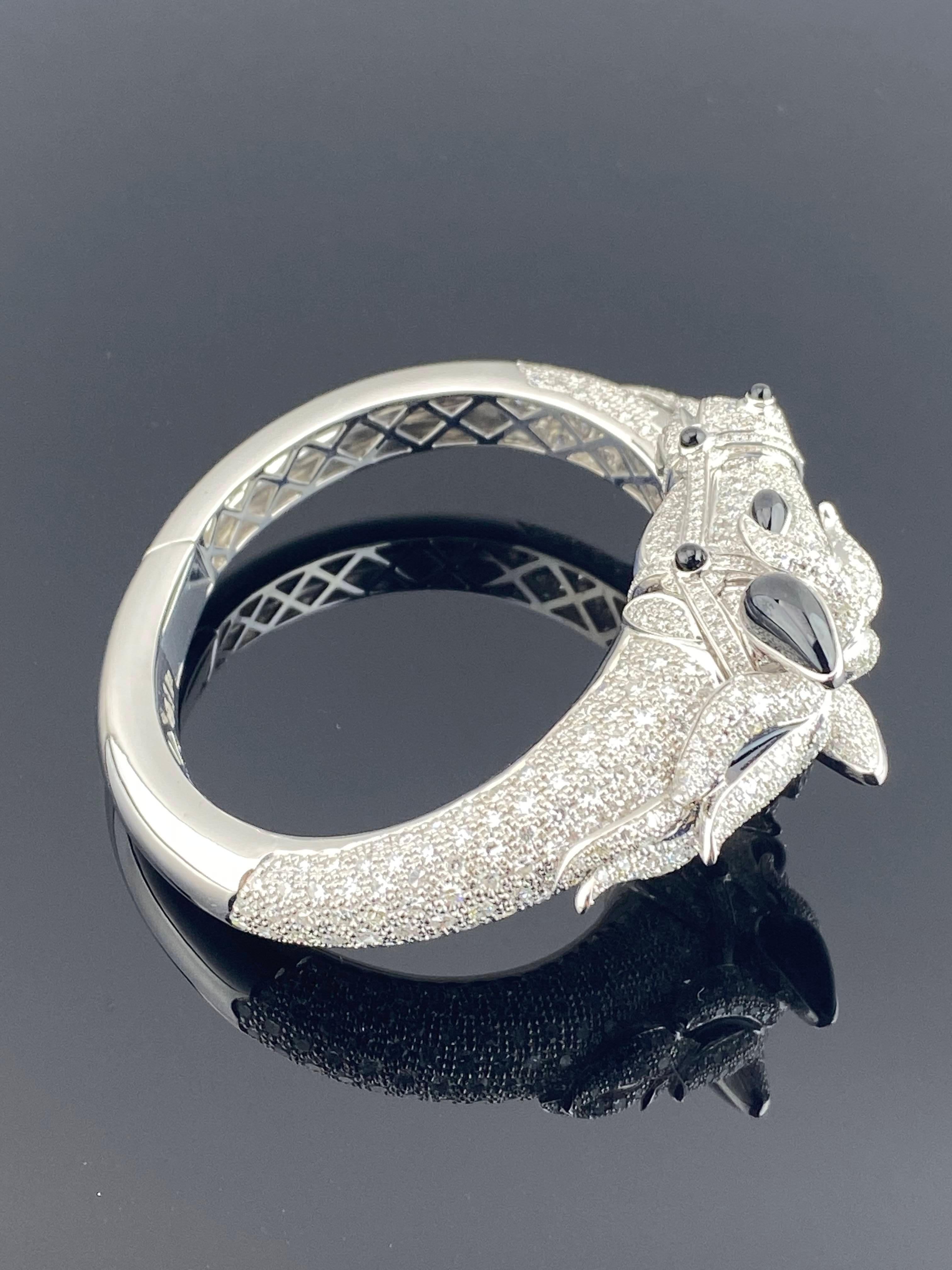 Modern 18K Solid Gold And Diamond Stallion Inspired Bangle For Sale