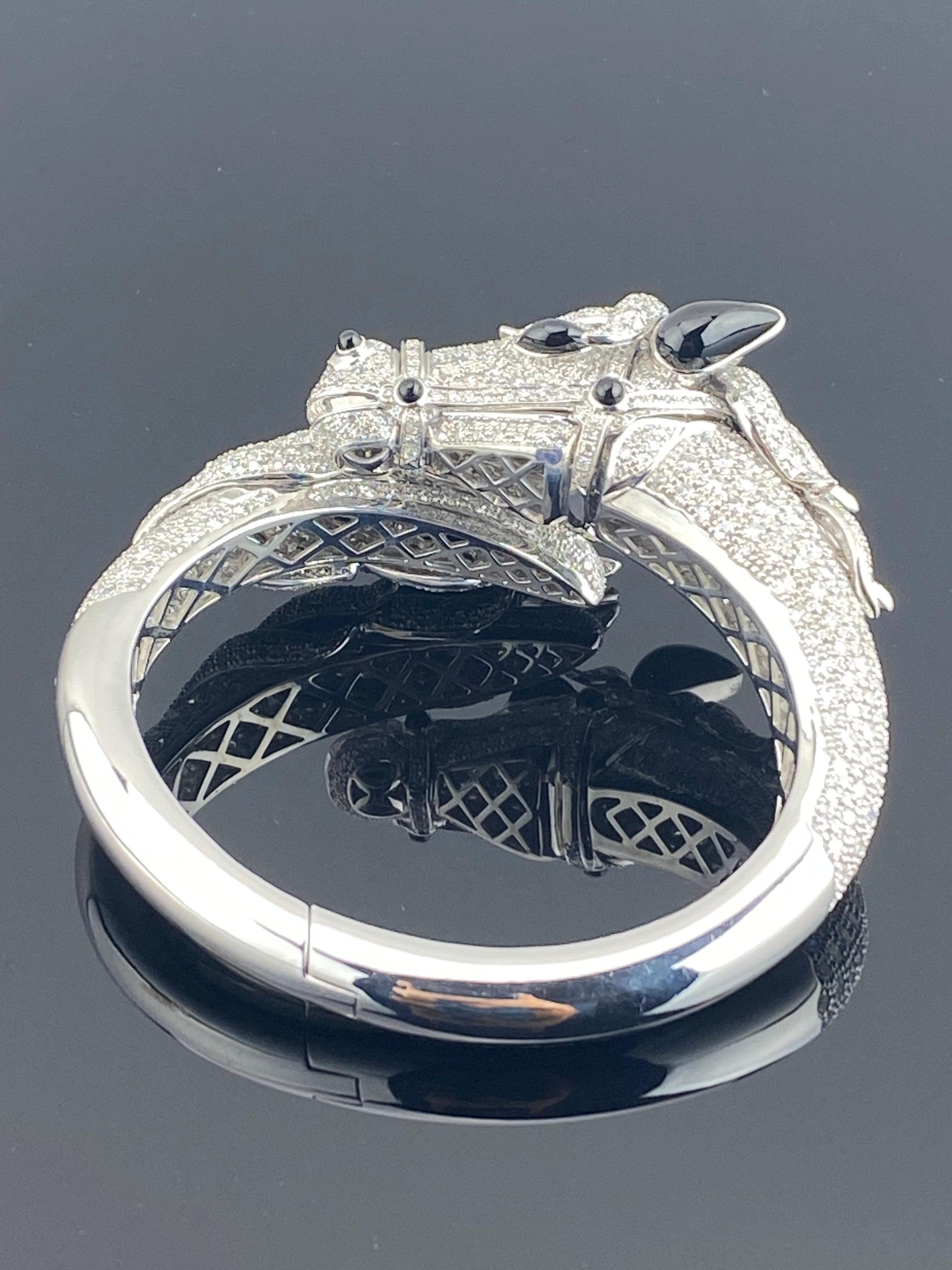 Brilliant Cut 18K Solid Gold And Diamond Stallion Inspired Bangle For Sale