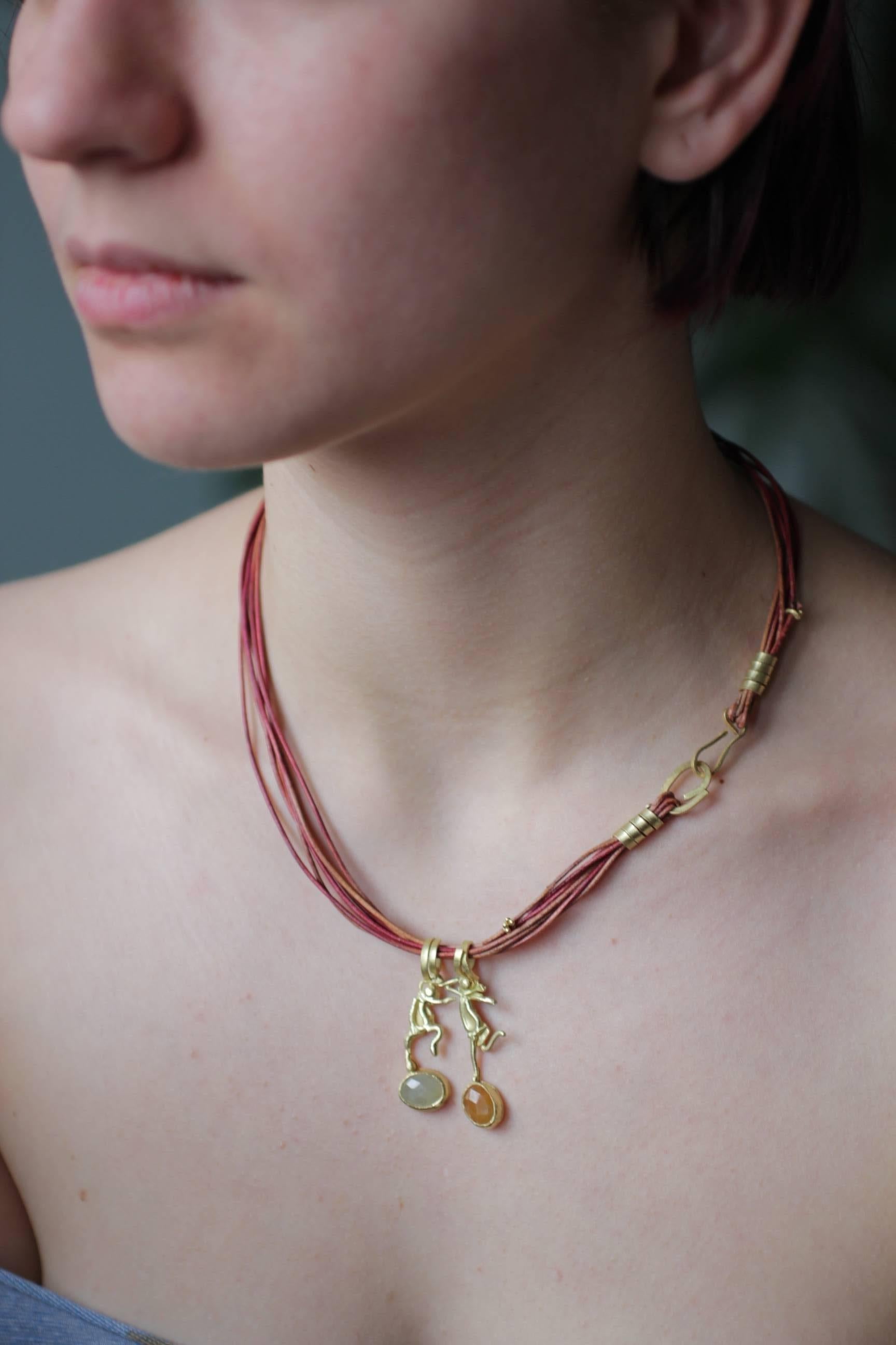 Orange Sapphire 18K Gold Minimalist 'She' Pendant Necklace, AB Jewelry NYC For Sale 5