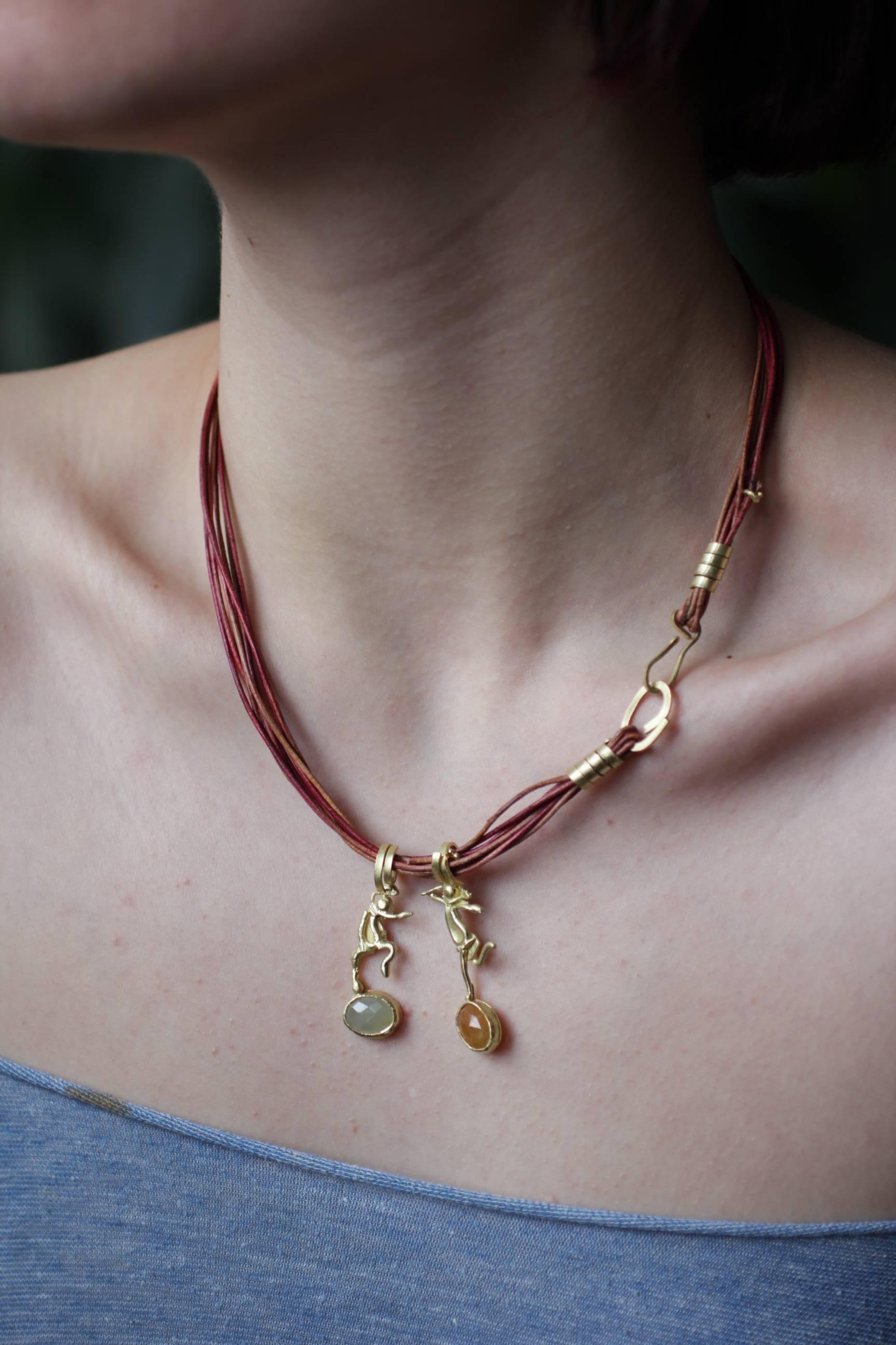 Orange Sapphire 18K Gold Minimalist 'She' Pendant Necklace, AB Jewelry NYC For Sale 6