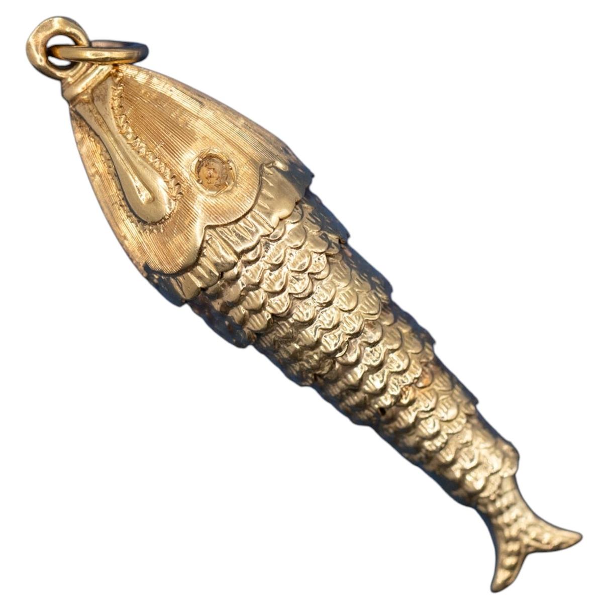 18k solid gold animal charm - articulated fish pendant