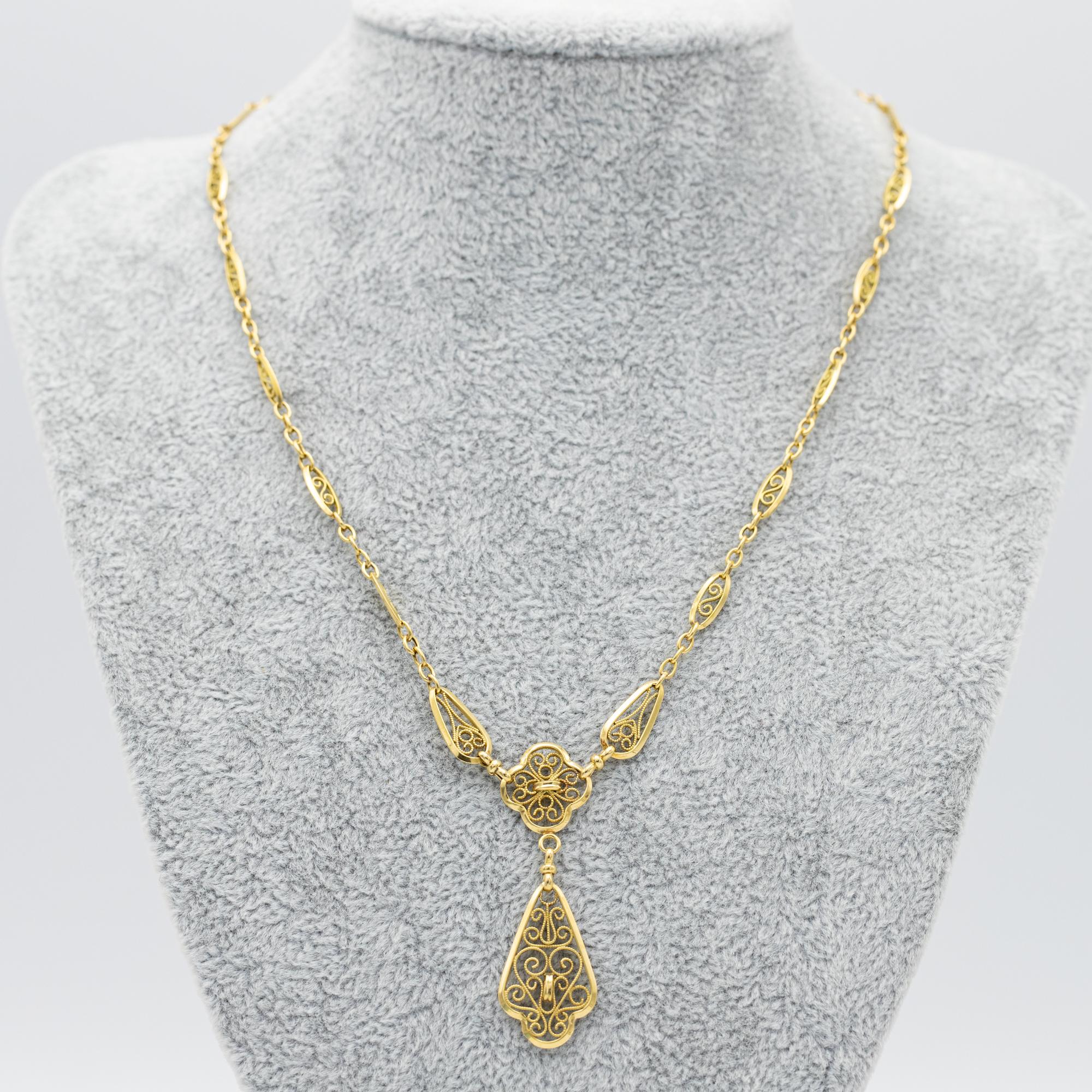 18k solid gold Antique Necklace - light Art Nouveau - Belle Epoque - 43 cm For Sale 3
