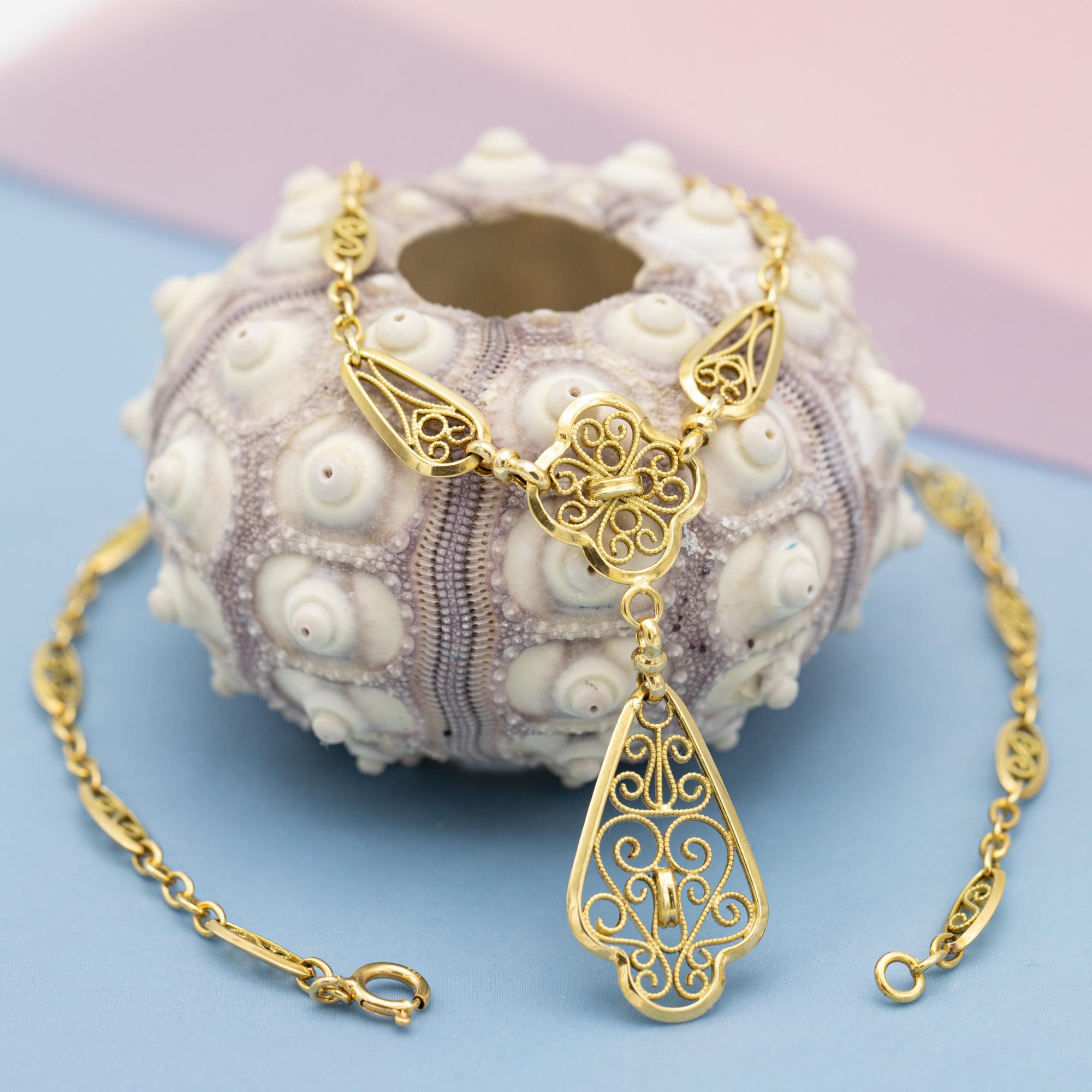 18k solid gold Antique Necklace - light Art Nouveau - Belle Epoque - 43 cm For Sale 4