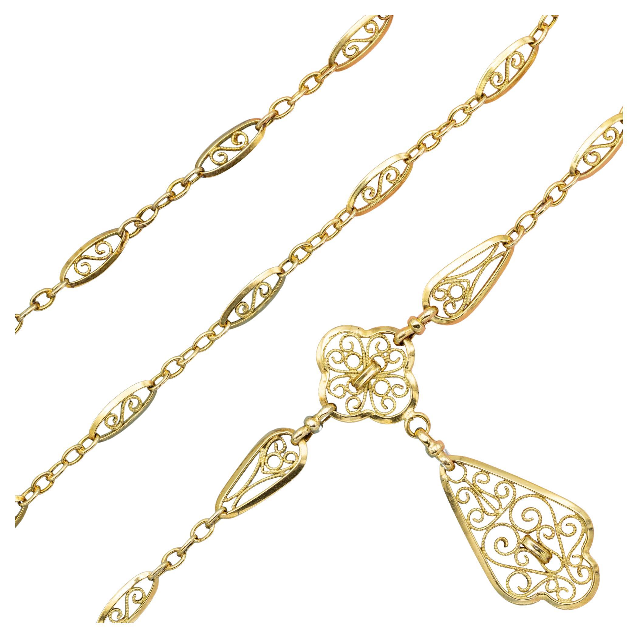 18k solid gold Antique Necklace - light Art Nouveau - Belle Epoque - 43 cm For Sale