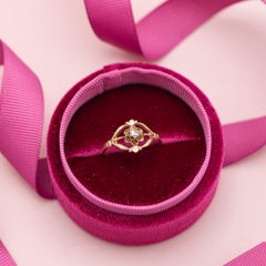 18K Solid gold antique ring - Floral rose cut diamond ring - Victorian heirloom