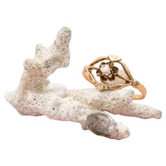 18K Solid gold antique ring - Floral rose cut diamond ring - Victorian heirloom