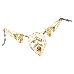 18k solid gold Art Deco Necklace - Filigree drapery collar - Roses and scrolls