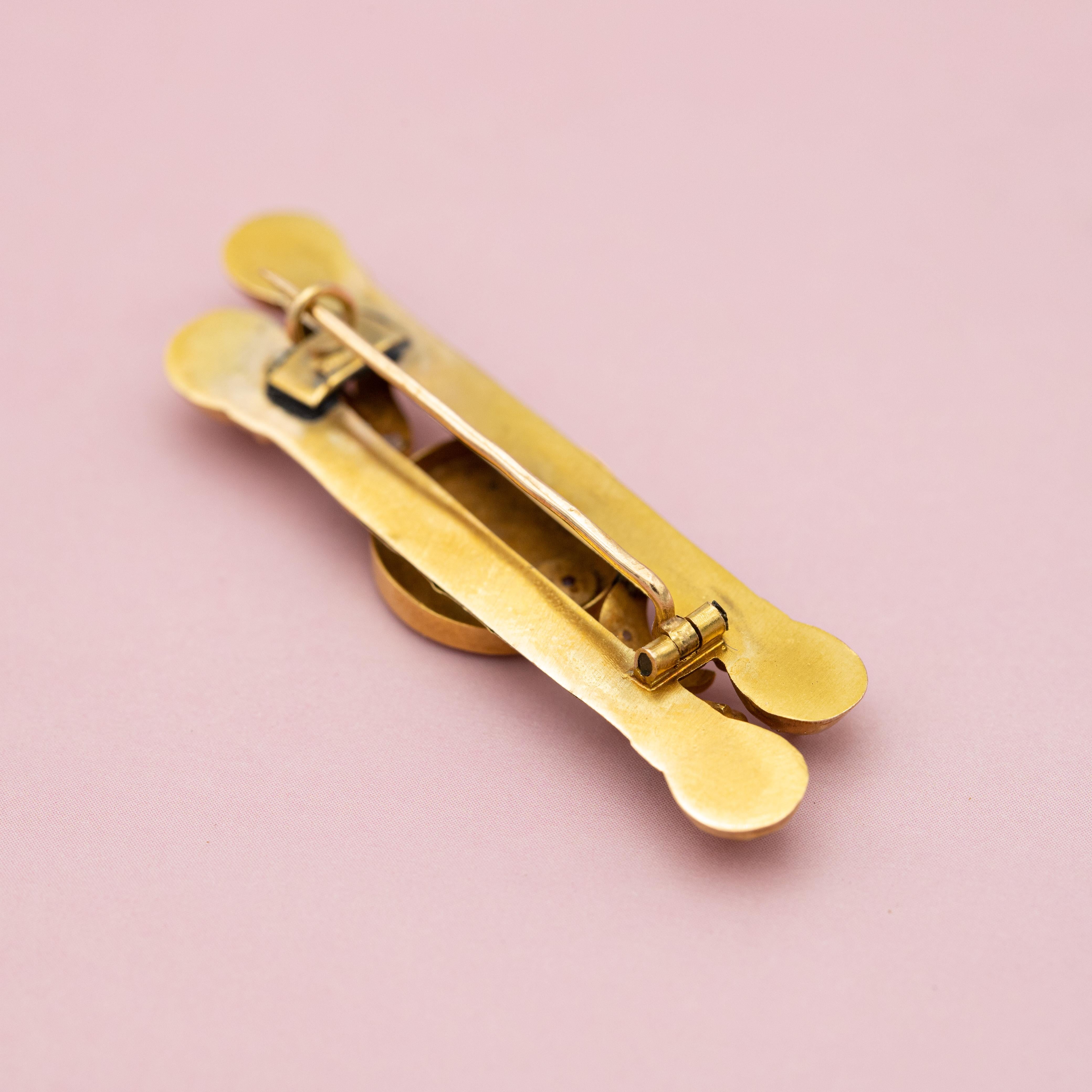 18k solid gold Art Nouveau brooch - Late Victorian jewelry - Floral bar brooch 2