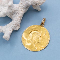 18k solid gold Art Nouveau clover pendant - antique lady, Rare four-leaf clover