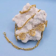 18k solid gold Art Nouveau Necklace - Filigree chain - Victorian drapery collar