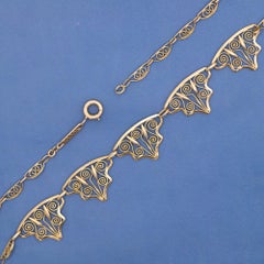 18k solid gold Art Nouveau Necklace - Filigree chain - Victorian drapery collar