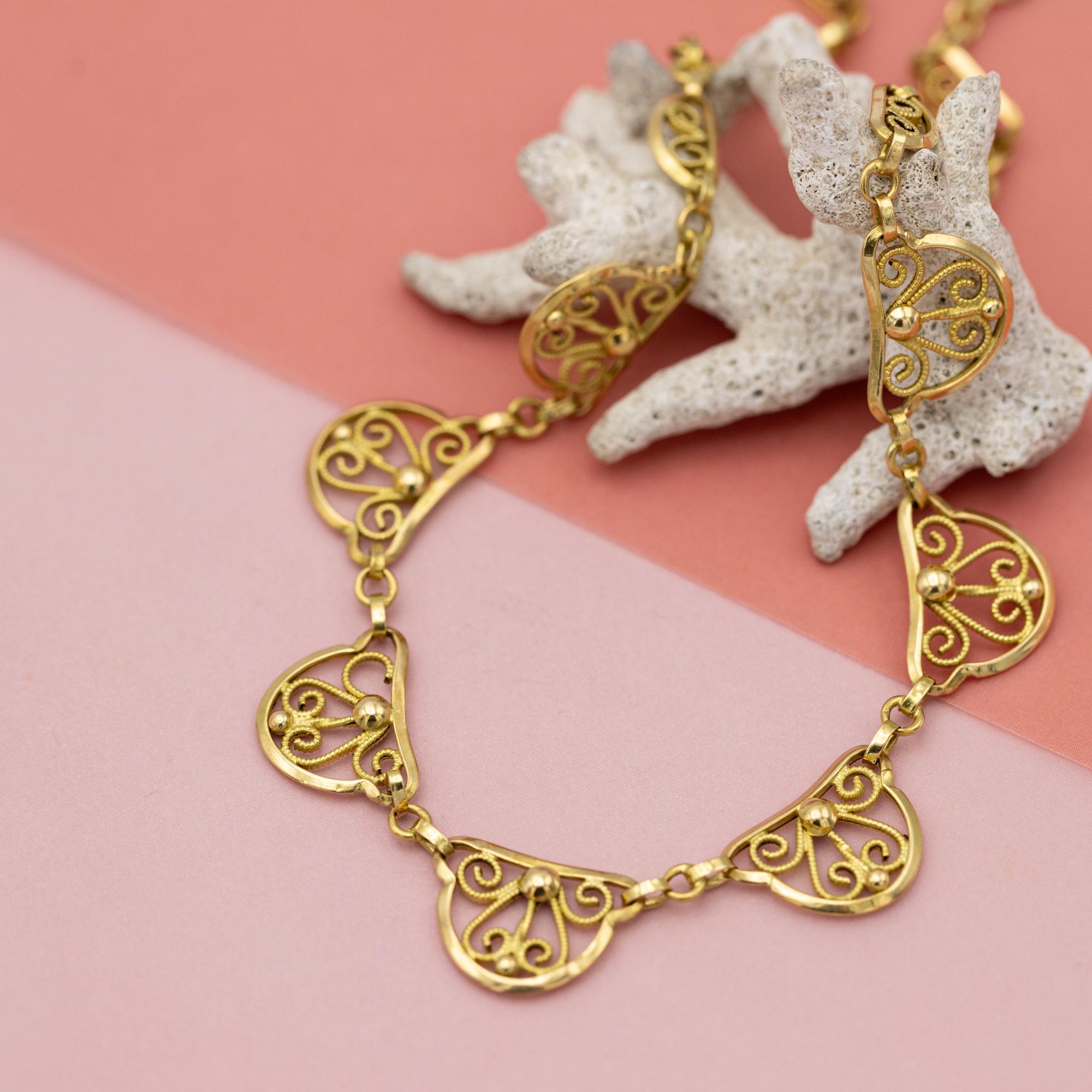 Collier Art nouveau en or massif 18 carats - chaîne filigrane - collier drapé victorien 2
