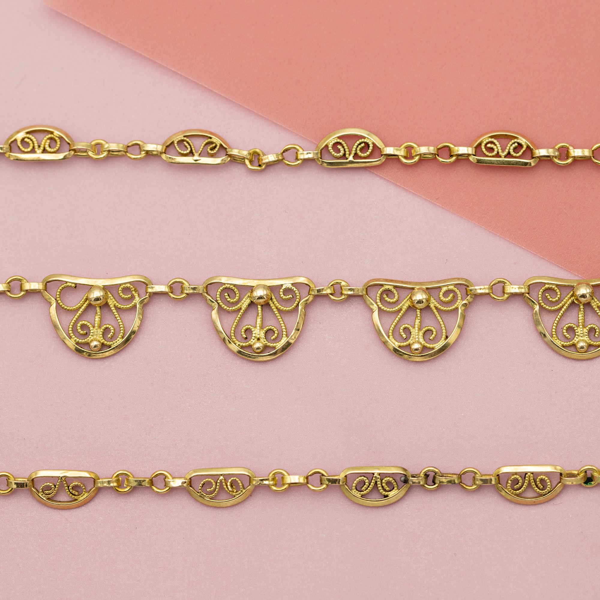 Collier Art nouveau en or massif 18 carats - chaîne filigrane - collier drapé victorien 3