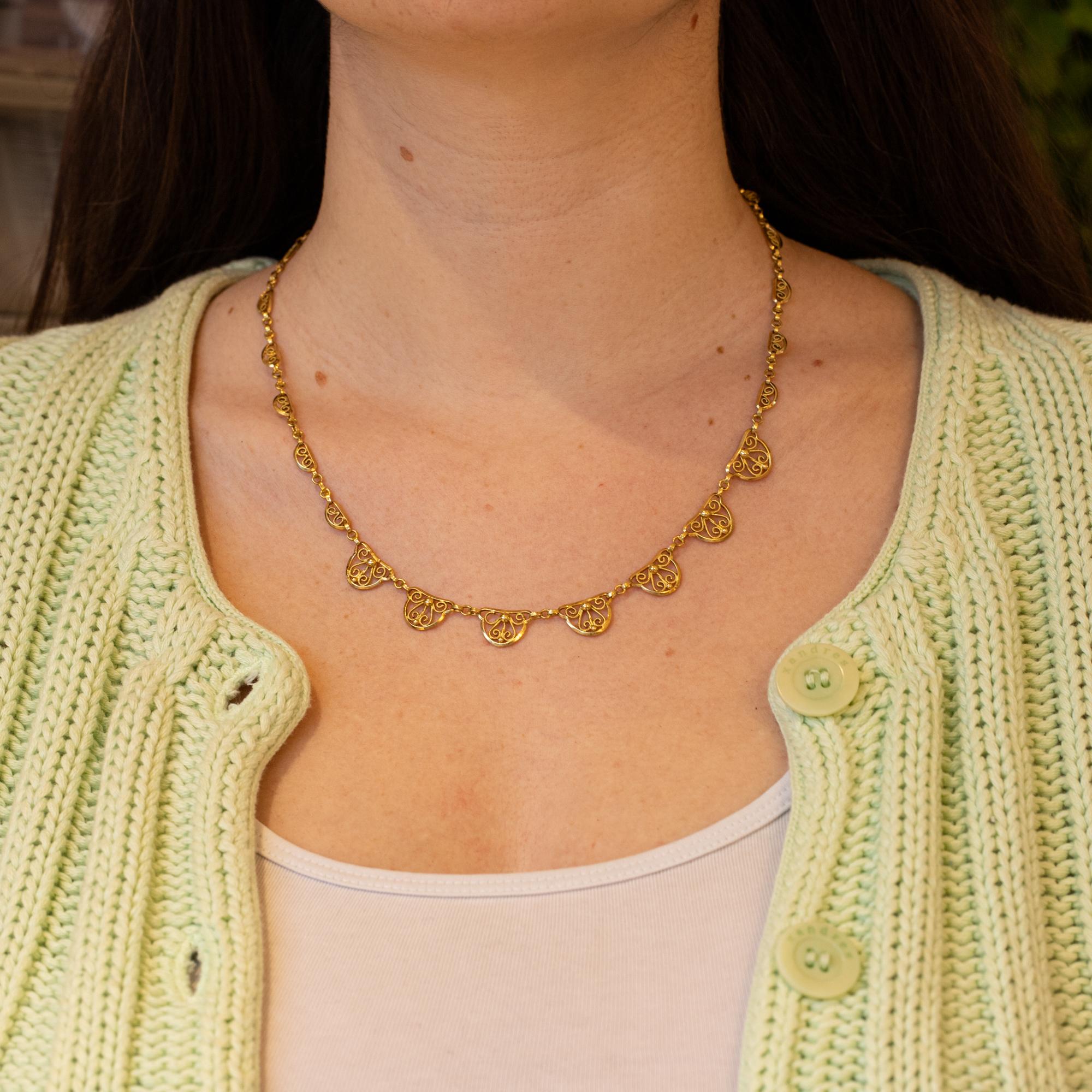 Collier Art nouveau en or massif 18 carats - chaîne filigrane - collier drapé victorien 4