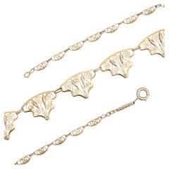 18k solid gold Art Nouveau Necklace - Filigree chain - Victorian drapery collar