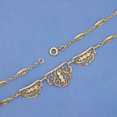 18k solid gold Art Nouveau Necklace - Victorian filigree drapery collar