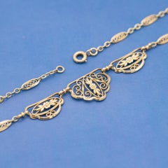 18k solid gold Art Nouveau Necklace - Victorian filigree drapery collar