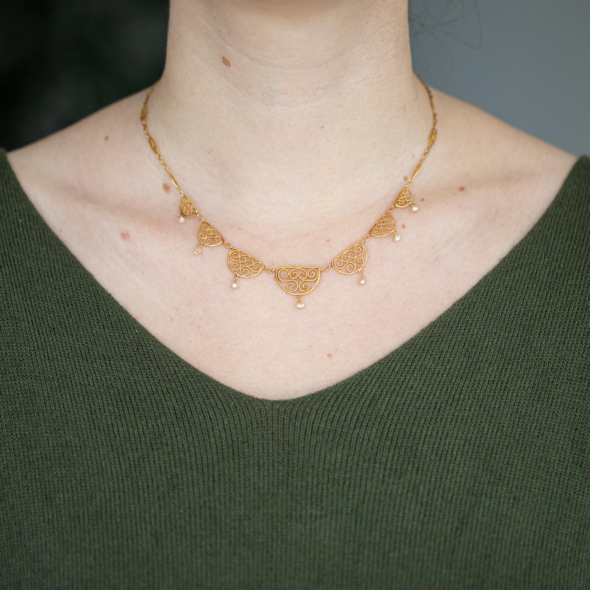 Women's or Men's 18k solid gold Belle Epoque Necklace - Filigree chain - Victorian drapery chain