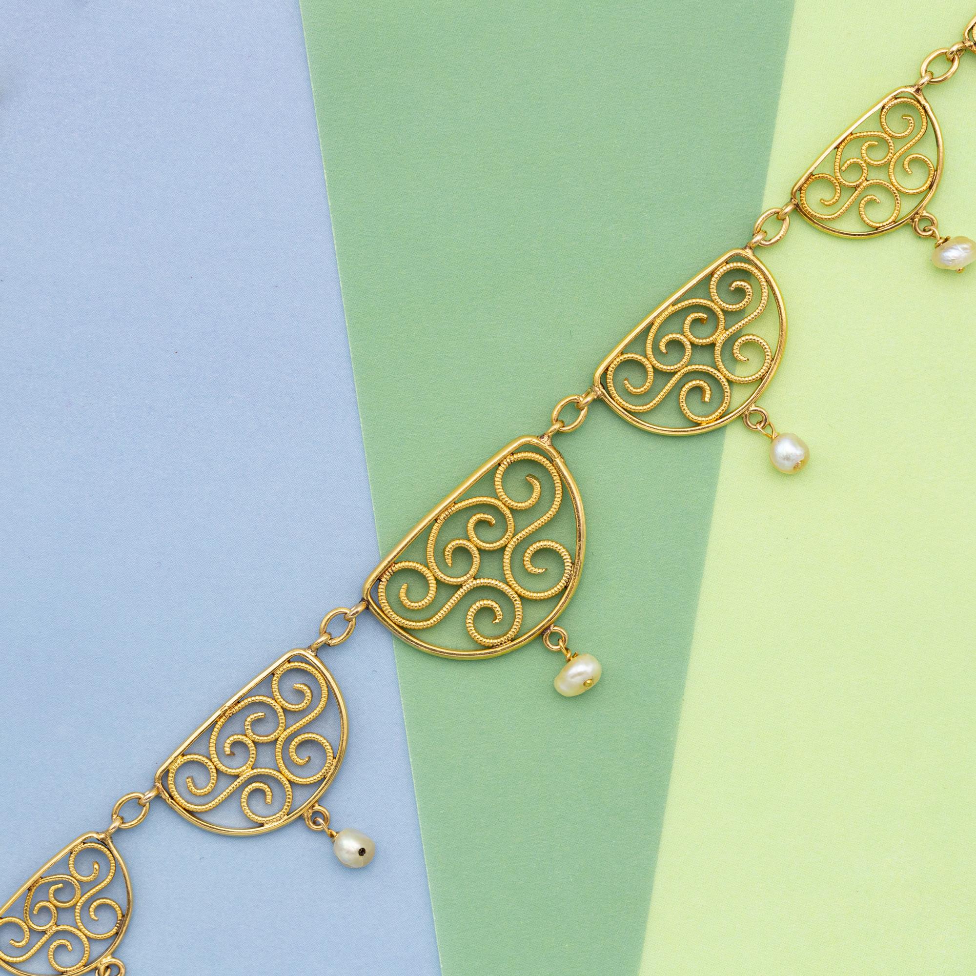 18k solid gold Belle Epoque Necklace - Filigree chain - Victorian drapery chain 2