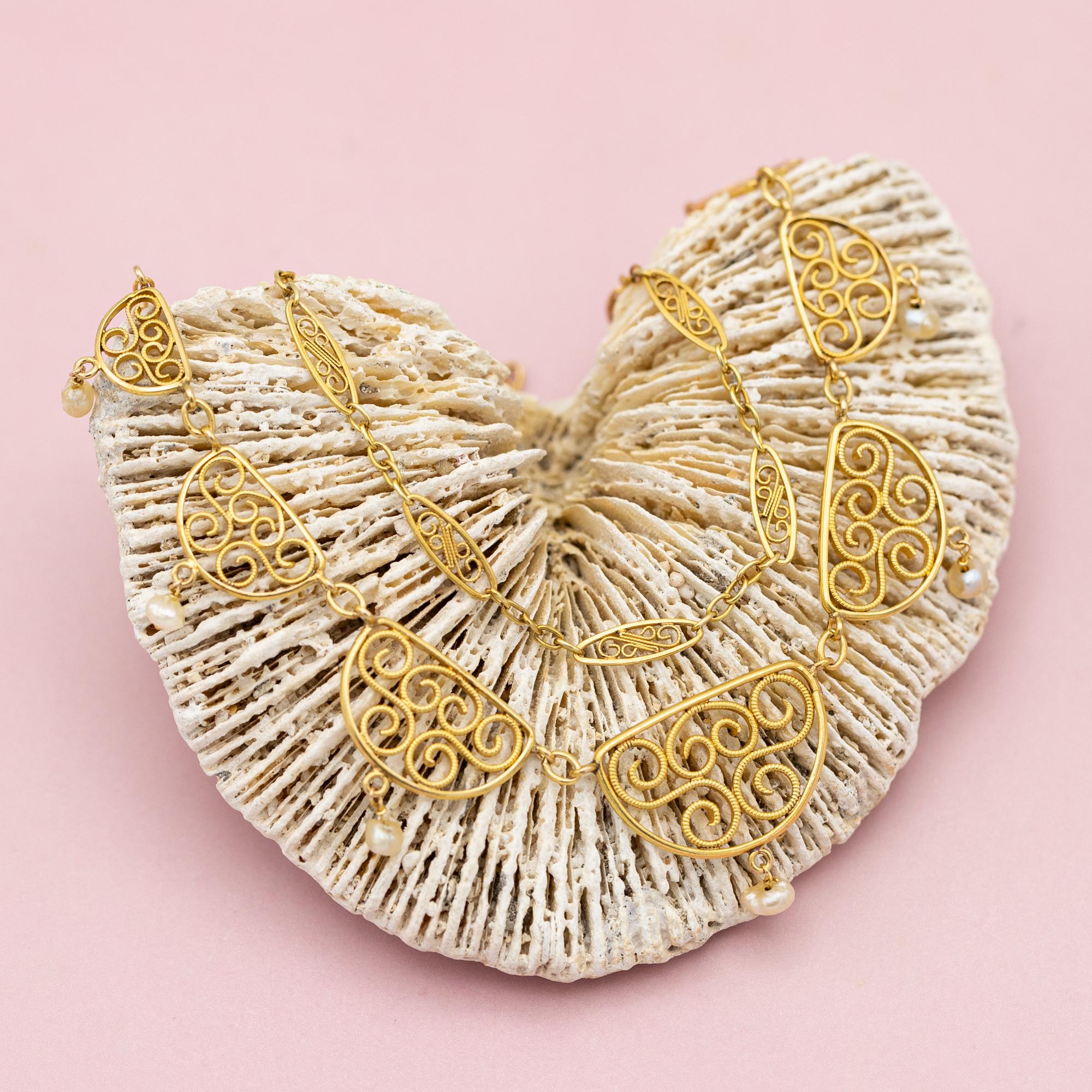 18k solid gold Belle Epoque Necklace - Filigree chain - Victorian drapery chain 3