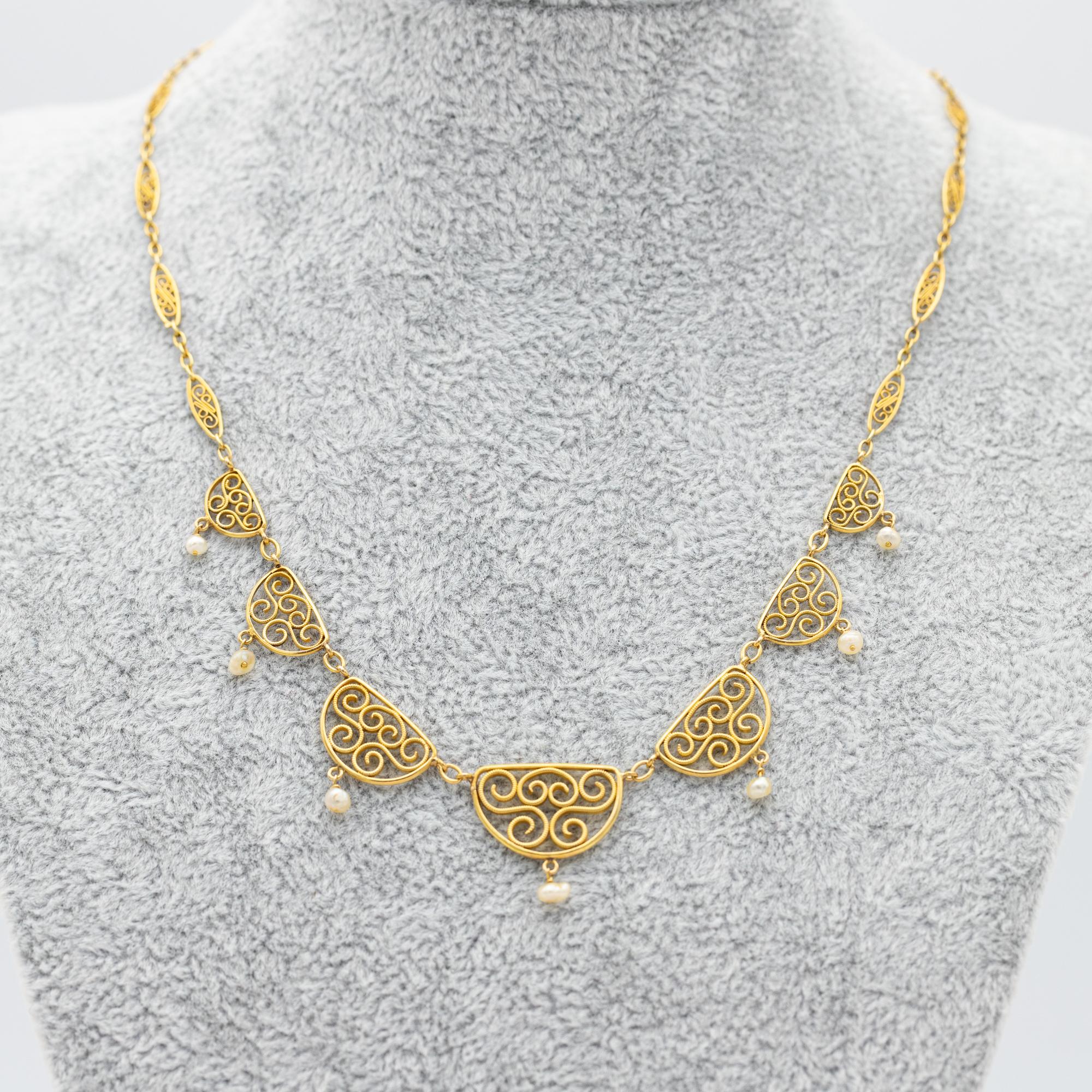 18k solid gold Belle Epoque Necklace - Filigree chain - Victorian drapery chain 5