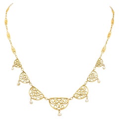 18k solid gold Belle Epoque Necklace - Filigree chain - Victorian drapery chain