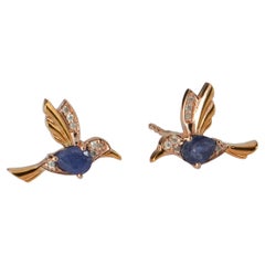 Ohrringe aus 18 Karat massivem Gold mit Vogel-Saphir-Diamant 