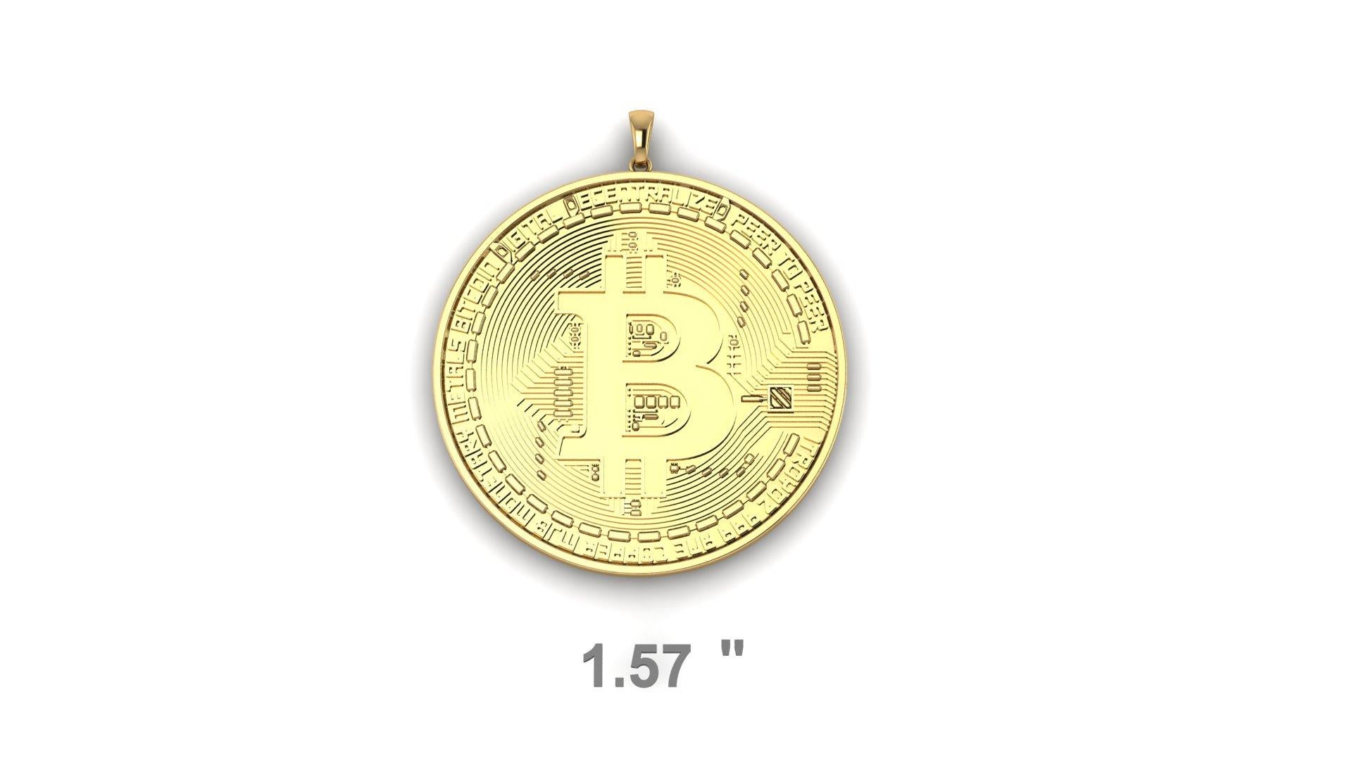 Moderne Collier pendentif Bitcoin en or massif 18k en vente