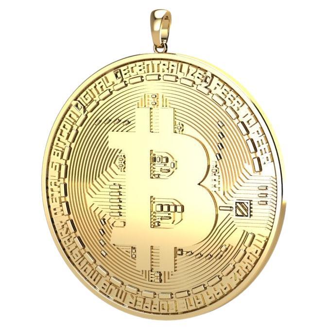 18k solid gold Bitcoin pendant necklace For Sale