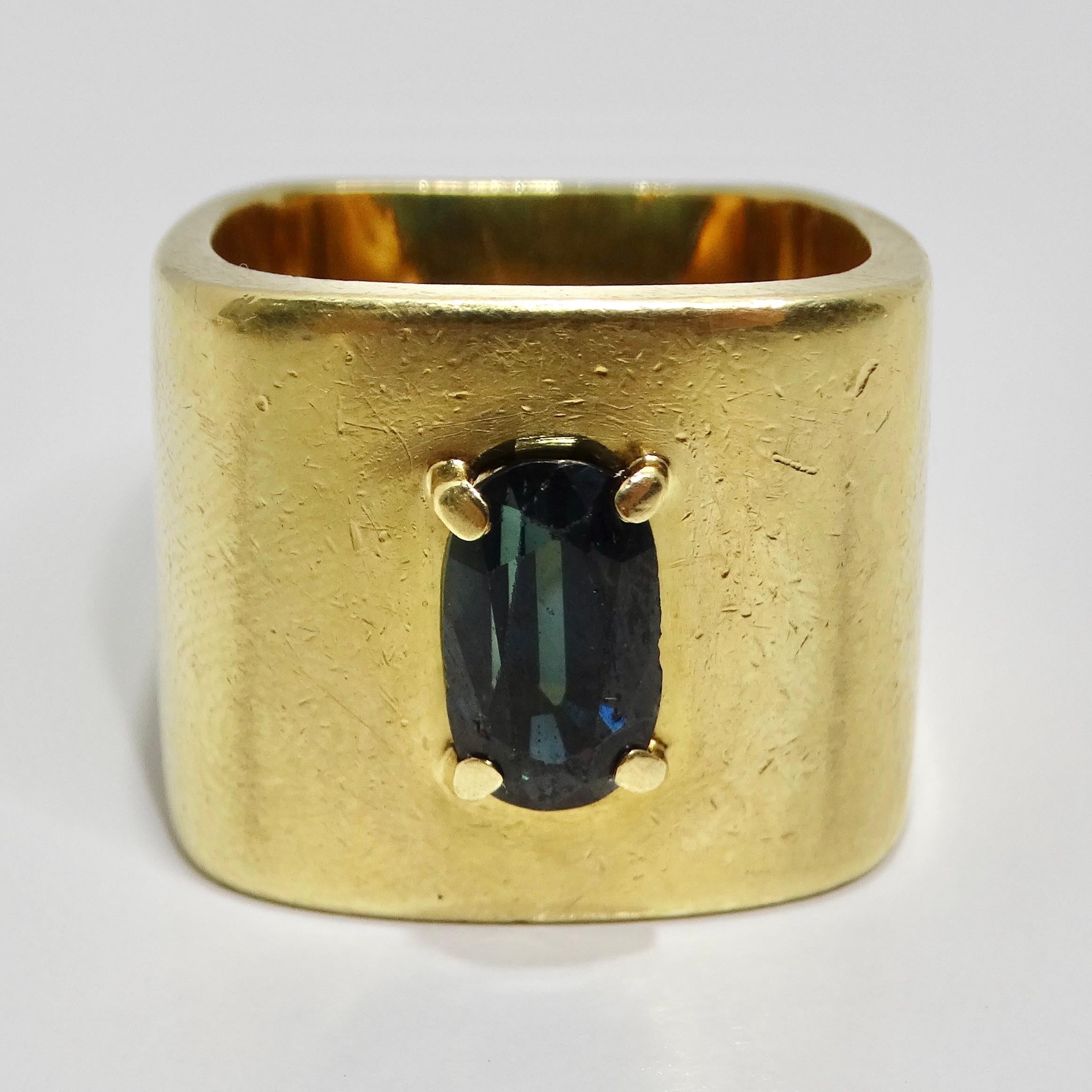 Oval Cut 18K Solid Gold Blue Sapphire Cocktail Ring For Sale