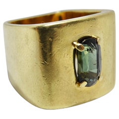 Retro 18K Solid Gold Blue Sapphire Cocktail Ring