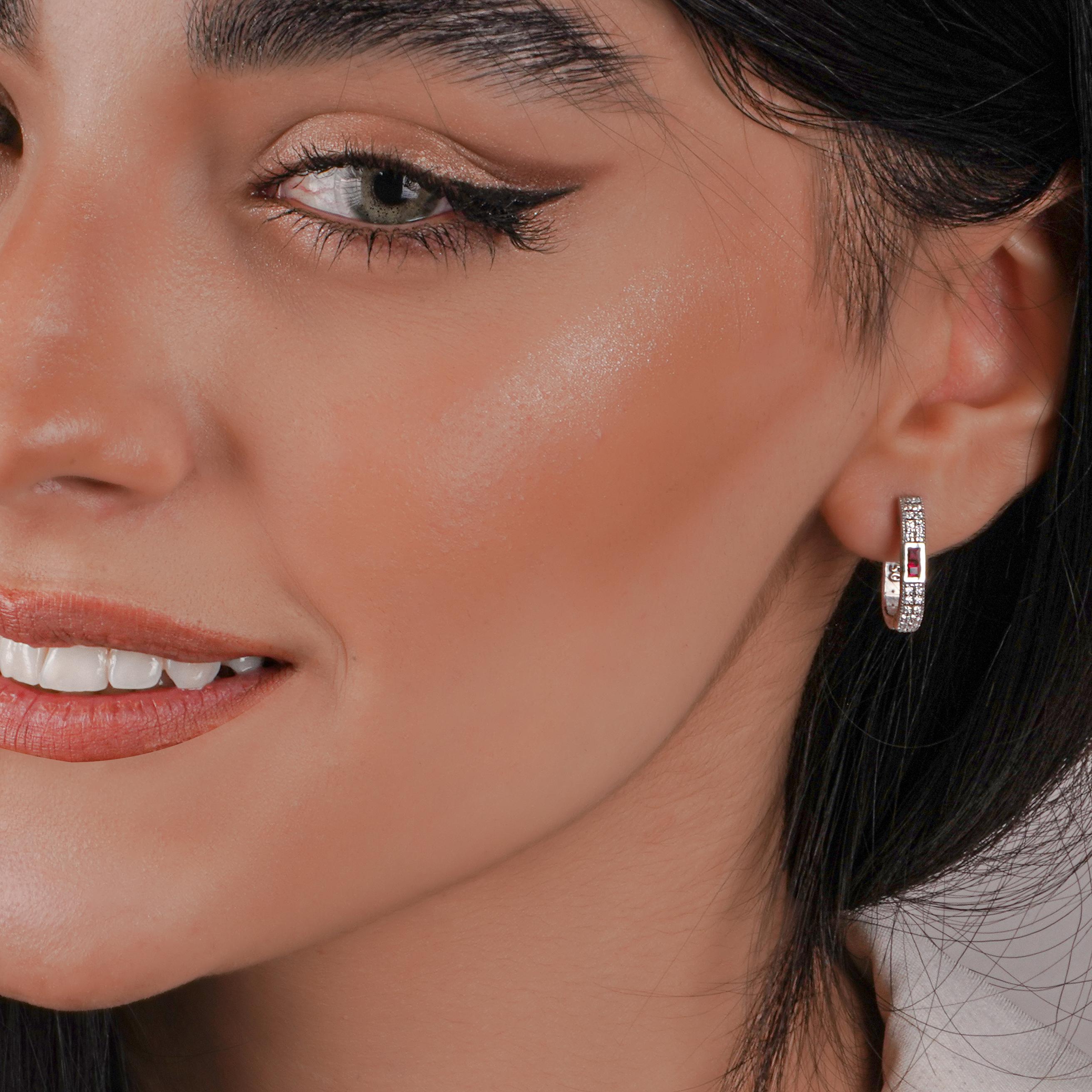 Princess Cut 18K solid GOLD Carina ruby diamond earrings For Sale
