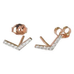 18k Solid Gold Chevron Earrings V Stud Earrings
