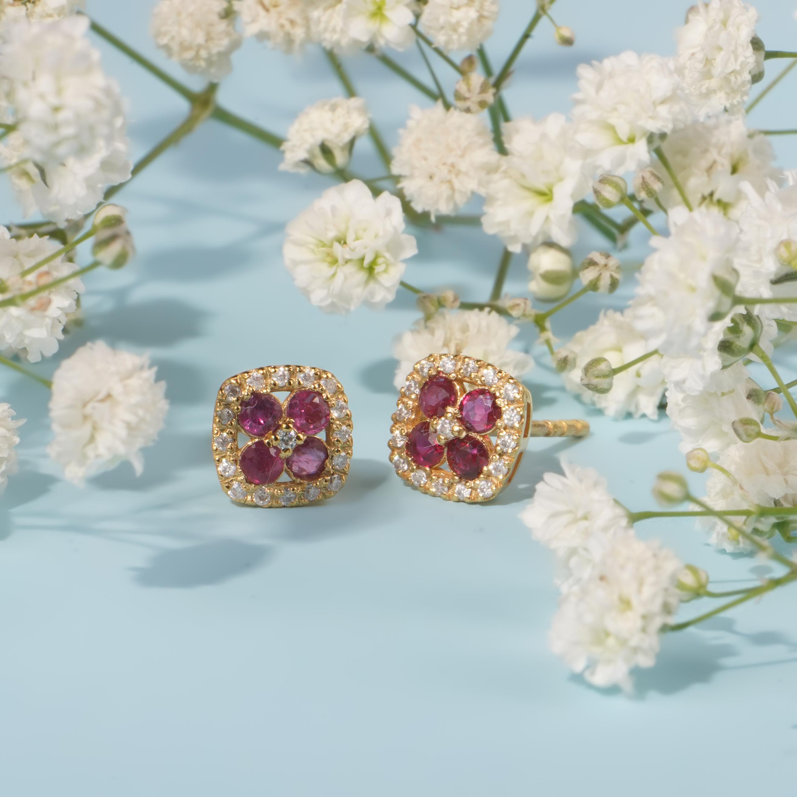 Are you looking for a unique and elegant gift for yourself or someone special? Do you want to add some sparkle and color to your everyday look? If so, you will love our clover ruby earrings!

These earrings are made of 18k solid gold and feature