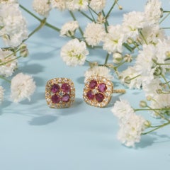 18k Solid Gold clover ruby earrings